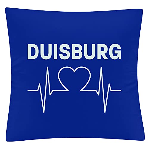 VIMAVERTRIEB® Kissenbezug Duisburg - Herzschlag - Druck: weiß - Kissen Bezug Fußball Fanartikel Fanshop - blau von VIMAVERTRIEB