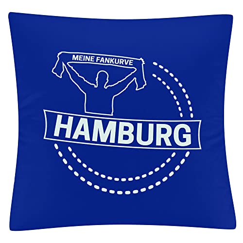 VIMAVERTRIEB® Kissenbezug Hamburg - Meine Fankurve - Druck: weiß - Kissen Bezug Fußball Fanartikel Fanshop - blau von VIMAVERTRIEB