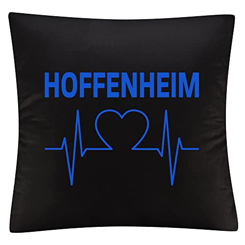 VIMAVERTRIEB® Kissenbezug Hoffenheim - Herzschlag - Druck: blau - Kissen Bezug Fußball Fanartikel Fanshop - schwarz von VIMAVERTRIEB