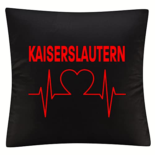 VIMAVERTRIEB® Kissenbezug Kaiserslautern - Herzschlag - Druck: rot - Kissen Bezug Fußball Fanartikel Fanshop - schwarz von VIMAVERTRIEB