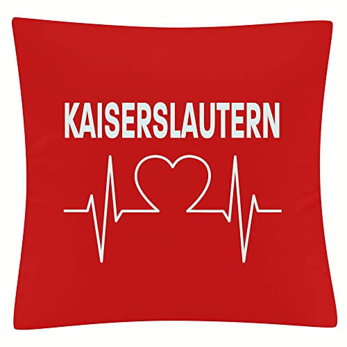VIMAVERTRIEB® Kissenbezug Kaiserslautern - Herzschlag - Druck: weiß - Kissen Bezug Fußball Fanartikel Fanshop - rot von VIMAVERTRIEB