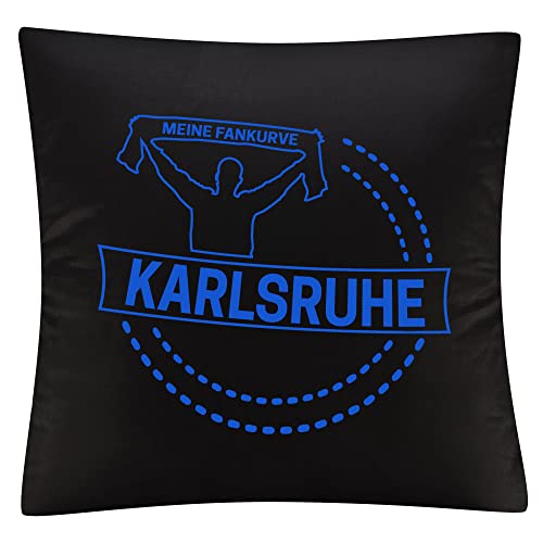 VIMAVERTRIEB® Kissenbezug Karlsruhe - Meine Fankurve - Druck: blau - Kissen Bezug Fußball Fanartikel Fanshop - schwarz von VIMAVERTRIEB