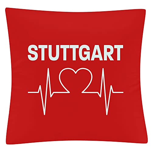 VIMAVERTRIEB® Kissenbezug Stuttgart - Herzschlag - Druck: weiß - Kissen Bezug Fußball Fanartikel Fanshop - rot von VIMAVERTRIEB