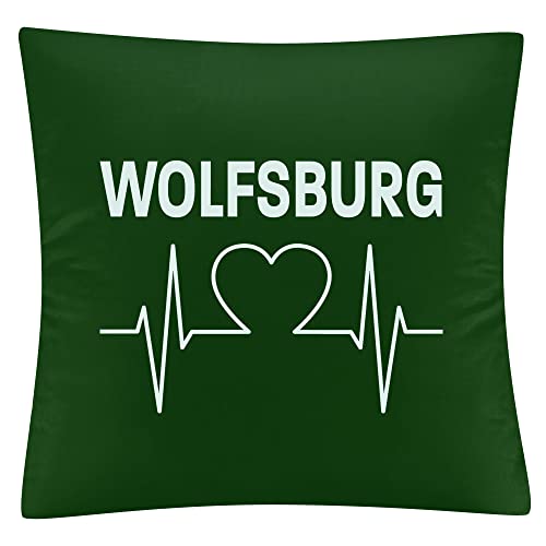 VIMAVERTRIEB® Kissenbezug Wolfsburg - Herzschlag - Druck: weiß - Kissen Bezug Fußball Fanartikel Fanshop - grün von VIMAVERTRIEB