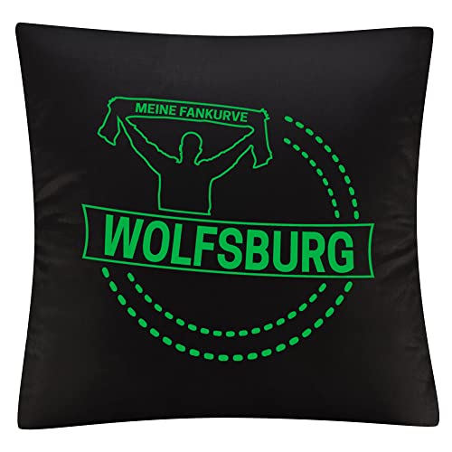 VIMAVERTRIEB® Kissenbezug Wolfsburg - Meine Fankurve - Druck: grün - Kissen Bezug Fußball Fanartikel Fanshop - schwarz von VIMAVERTRIEB