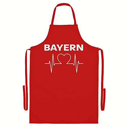 VIMAVERTRIEB® Schürze Bayern - Herzschlag - Druck: weiß - Grillschürze Kochschürze Fußball Fanartikel Fanshop - rot von VIMAVERTRIEB
