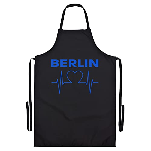 VIMAVERTRIEB® Schürze Berlin - Herzschlag - Druck: blau - Grillschürze Kochschürze Fußball Fanartikel Fanshop - schwarz von VIMAVERTRIEB