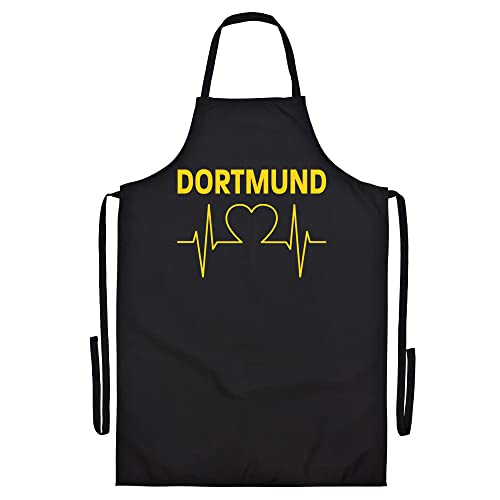 VIMAVERTRIEB® Schürze Dortmund - Herzschlag - Druck: gelb - Grillschürze Kochschürze Fußball Fanartikel Fanshop - schwarz von VIMAVERTRIEB