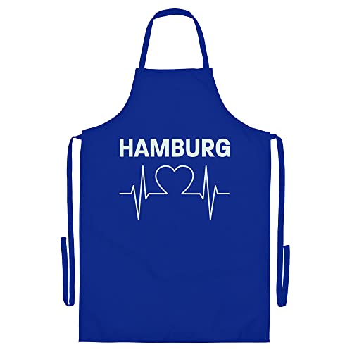 VIMAVERTRIEB® Schürze Hamburg - Herzschlag - Druck: weiß - Grillschürze Kochschürze Fußball Fanartikel Fanshop - blau von VIMAVERTRIEB