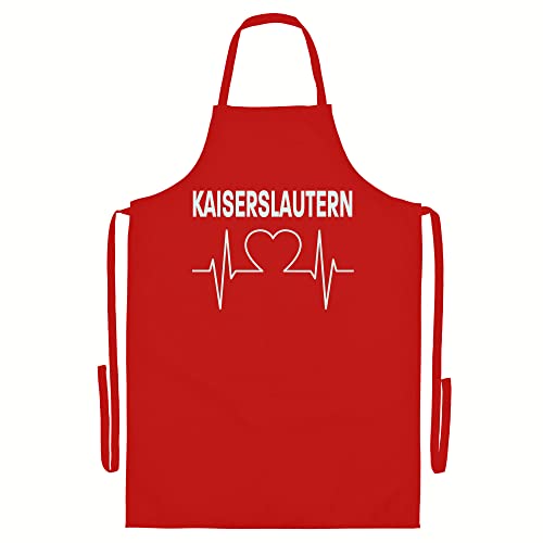 VIMAVERTRIEB® Schürze Kaiserslautern - Herzschlag - Druck: weiß - Grillschürze Kochschürze Fußball Fanartikel Fanshop - rot von VIMAVERTRIEB