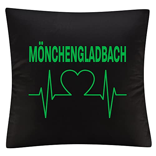 VIMAVERTRIEB® Kissenbezug Mönchengladbach - Herzschlag - Druck: grün - Kissen Bezug Fußball Fanartikel Fanshop - schwarz von VIMAVERTRIEB