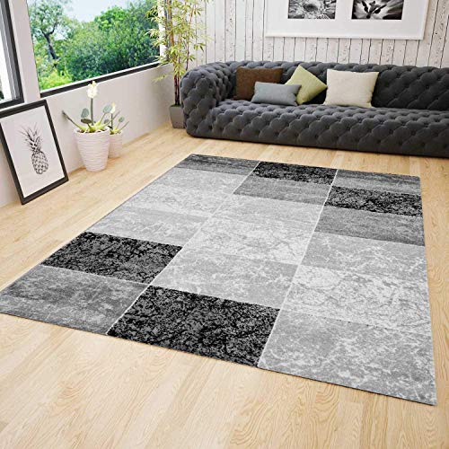 VIMODA Teppich Kurzflor Modern Kariert Marmor Muster Meliert in Grau Schwarz Weiss für Wohnzimmer, Schlafzimmer, kinderzimmer, Maße:160 x 230 cm von VIMODA