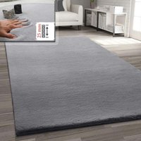 Vimoda - Fellteppich Kunstfell Teppich Imitat in Grau Dicht Flauschig Seidiger Glanz Hochflor von VIMODA