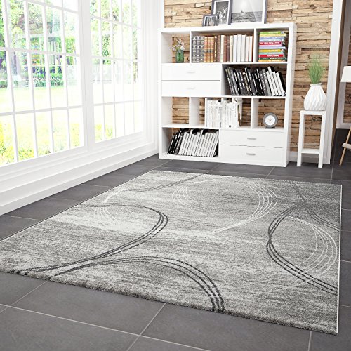 VIMODA Designer Teppich Modern Kreisel Muster Meliert in Grau Schwarz, Maße:120x170 cm von VIMODA