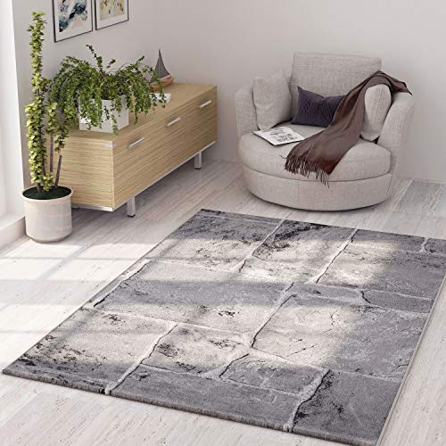 VIMODA Designer Teppich Modern Steinmauer Marmor Optik in Grau, Maße:80 x 150 cm von VIMODA