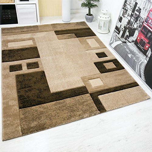 VIMODA Modern Designer Teppich, Kariert und Meliert in Braun,sehr dicht gewebt - ÖKO TEX Zertifiziert, Maße: 120x170 cm von VIMODA