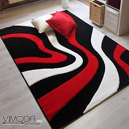 Moderne Designer Teppiche Verschiedene Muster Lila Rot Grau Schwarz Weiss 60x110 cm von VIMODA