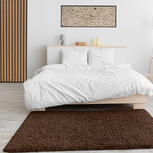 VIMODA Prime Shaggy Hochflor Langflor Teppich Einfarbig Modern Braun, Maße:70x250 cm von VIMODA