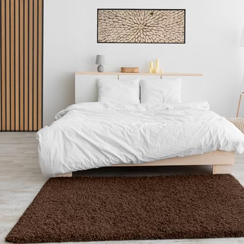 VIMODA Prime Shaggy Hochflor Langflor Teppich Einfarbig Modern Braun, Maße:Ø 80 cm Rund von VIMODA