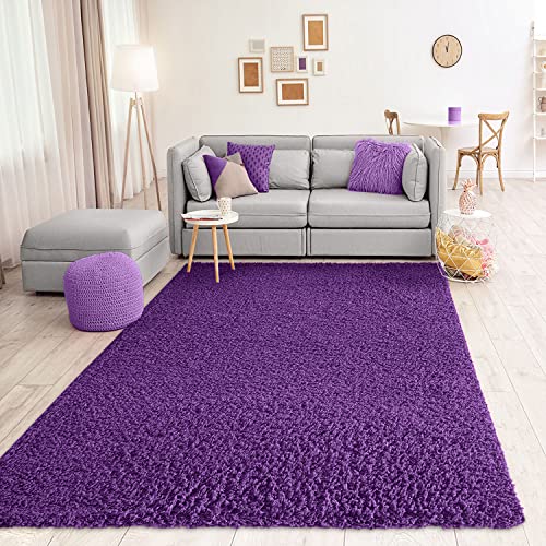 VIMODA Teppich Prime Shaggy Hochflor Langflor Einfarbig Modern Lila für Wohnzimmer, Schlafzimmer, kinderzimmer, Maße:Ø 120 cm Rund von VIMODA