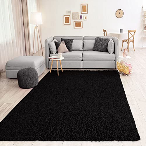 VIMODA Prime Shaggy Teppich Schwarz Hochflor Langflor Teppiche Modern, Maße:Ø 200 cm Rund von VIMODA