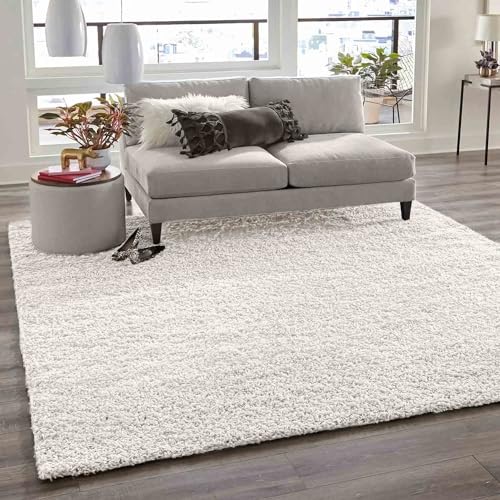 VIMODA Teppich Prime Shaggy Hochflor Einfarbig Weiss Creme Weich für Wohnzimmer, Schlafzimmer, küche, Maße:40x60 cm von VIMODA