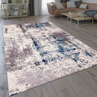 Teppich Abstrakt Vintage Look Wohnzimmer Kurzflor Teppich läufer Blau Grau,160x220 cm von VIMODA