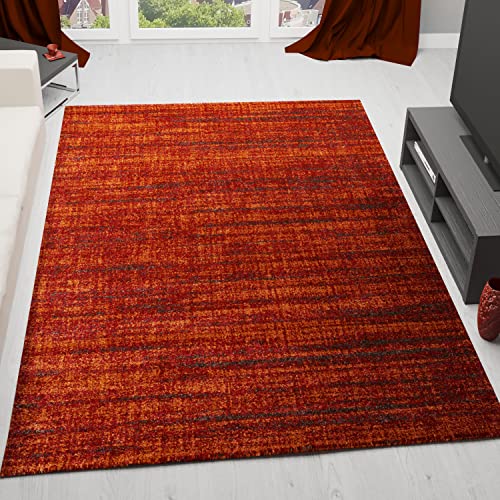 Teppich Hochwertig Schlaf Wohnzimmer Rot Modern Dichter Hoher Flor Mehrfarbige Melierung mit Used Optik 80x300 cm von VIMODA