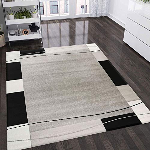 VIMODA Teppich Kariert Retro Muster Meliert in Grau, Weiß und Schwarz Schlafzimmer Wohnzimmer - ÖKO TEX Zertifiziert, Maße:80x150 cm von VIMODA