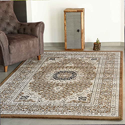 VIMODA Teppich Wohnzimmer Orient Stil Ornament Bordüre Braun Beige, Maße:160 x 230 cm von VIMODA