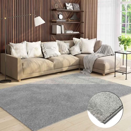 Teppich Wohnzimmer Kurzflor Einfarbig für Schlafzimmer kinderzimmer weicher pflegeleichter, versch.- Größen, Farben, Farbe:Grau, Size:160x220 cm von VIMODA