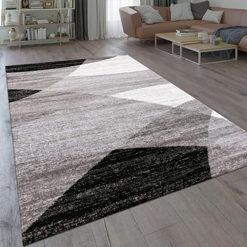 VIMODA Teppich Geometrisches Muster Meliert in Grau Weiß Schwarz Kurzflor Läufer Wohnzimmer, Maße:60 x 110 cm von VIMODA