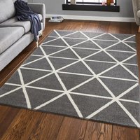 Teppich Kurzflor Pastellfarben Weiss Rauten Design Robust in versch. Farben, für Wohnzimmer, Schlafzimmer, küche,Grau, 240x340 cm von VIMODA