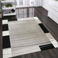 Teppich kurzflor Modern Retro Stil mit Bordüre Grau Schwarz Weiß für Wohnzimmer, Schlafzimmer, kinderzimmer,120x170 cm von VIMODA