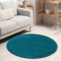 Teppich rund Wohnzimmer Kurzflor Einfarbig für Schlafzimmer kinderzimmer weich Rund,Blau, 160 cm Round von VIMODA