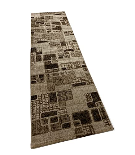 VIMODA Teppich Kurzflor Modern Kariert Retro geometrisches Muster Meliert Braun Beige für Wohnzimmer, Schlafzimmer, Maße:80 x 300 cm von VIMODA