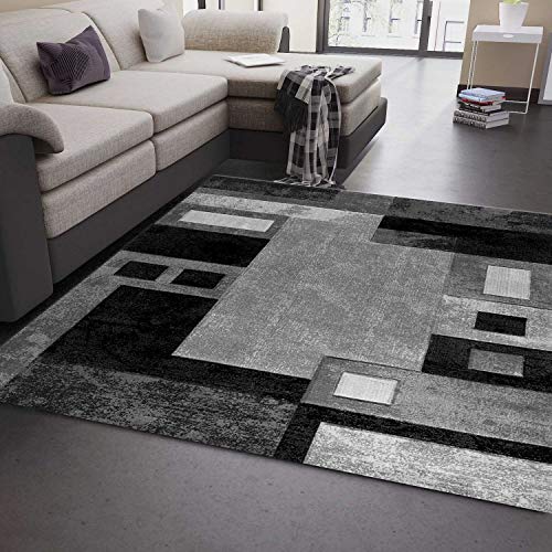 VIMODA Designer Teppich Wohnzimmer Grau Kariert mit Farbverlauf und Konturenschnitt, Maße:80 x 300 cm von VIMODA