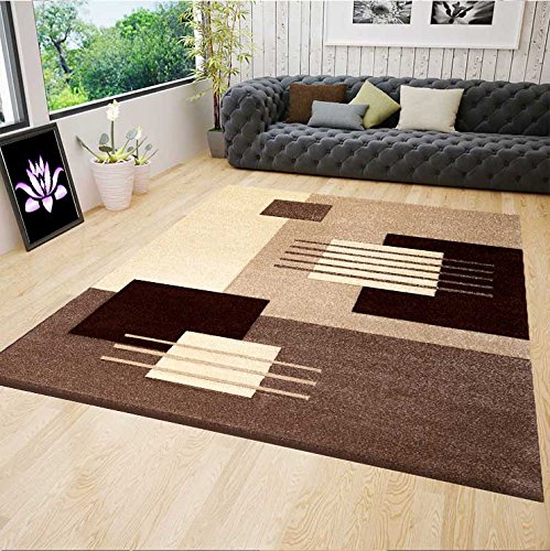 VIMODA Designer Teppich Kurzflor dichter Flor Wohnzimmer Braun Beige Kachel Linien mit Konturenschnitt, Maße:80 x 150 cm VIMODA Designer Teppich Kurzflor dichter Flor Wohnzimmer Braun Beige Kachel Linien mit Konturenschnitt, Maße:80 x 150 cm von VIMODA