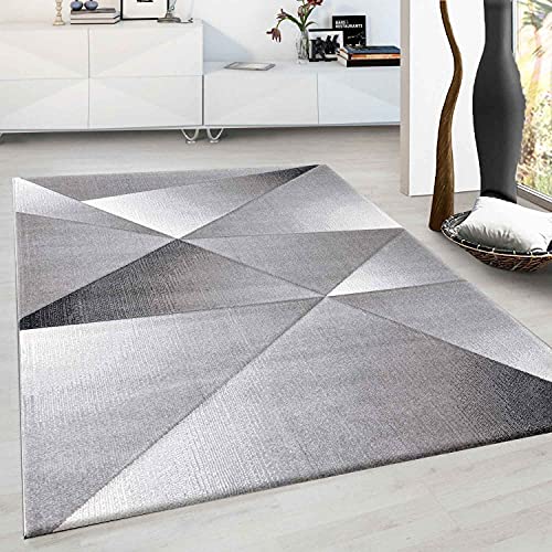 VIMODA Designer Teppich Modern Geometrische Muster Kurzflorig Grau Schwarz Weiß Meliert, Maße:200 x 290 cm von VIMODA