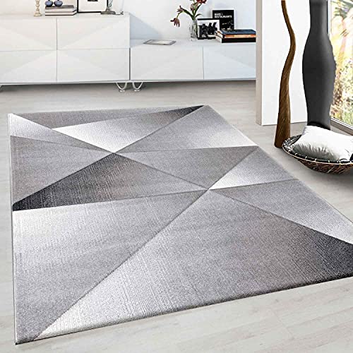 VIMODA Designer Teppich Modern Geometrische Muster Kurzflorig Grau Schwarz Weiß Meliert, Maße:80 x 150 cm von VIMODA