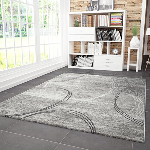 VIMODA Designer Teppich Modern Kreisel Muster Meliert in Grau Schwarz, Maße:160x230 cm von VIMODA