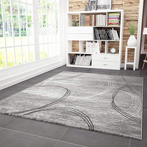 VIMODA Designer Teppich Modern Kreisel Muster Meliert in Grau Schwarz, Maße:80x300 cm von VIMODA