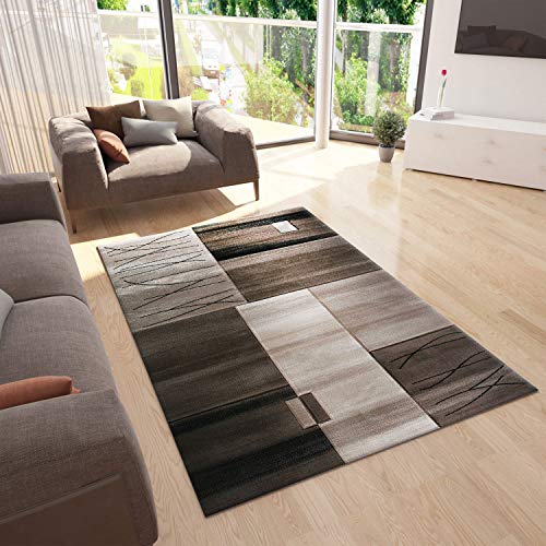 VIMODA Designer Teppich Wohnzimmer Braun Beige Kacheloptik mit Farbverlauf und Konturenschnitt, Maße:80 x 300 cm von VIMODA