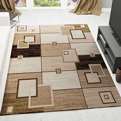 VIMODA Designer Teppich Wohnzimmer Braun Beige Kariert Retro mit geometrischen Motiven und Farbverlauf, Maße:80 x 150 cm von VIMODA
