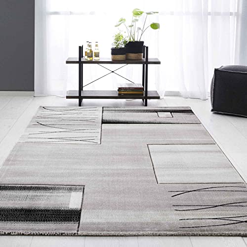 VIMODA Designer Teppich Wohnzimmer Grau Kacheloptik mit Farbverlauf und Konturenschnitt, Größe:160x230 von VIMODA