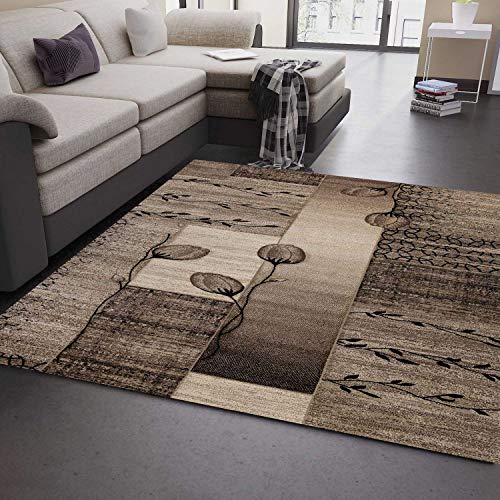 VIMODA Designer Teppich Wohnzimmer Naturfarben Beige Braun mit Floralem Motiv, Maße:200x290 cm von VIMODA