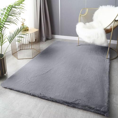 VIMODA Fellteppich Deluxe waschbar: Eleganter Hochflor Teppich Akzent Einfarbig, kuschelig für Ihr Wohnzimmer oder Schlafzimmer, Farbe:Grau, Maße:200x290 cm von VIMODA