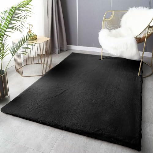 VIMODA Fellteppich Deluxe waschbar: Eleganter Hochflor Teppich Akzent Einfarbig, kuschelig für Ihr Wohnzimmer oder Schlafzimmer, Farbe:Schwarz, Maße:120x160 cm von VIMODA