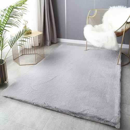 VIMODA Fellteppich Deluxe waschbar: Eleganter Hochflor Teppich Akzent Einfarbig, kuschelig für Ihr Wohnzimmer oder Schlafzimmer, Farbe:Silber, Maße:Ø 80 cm Rund von VIMODA