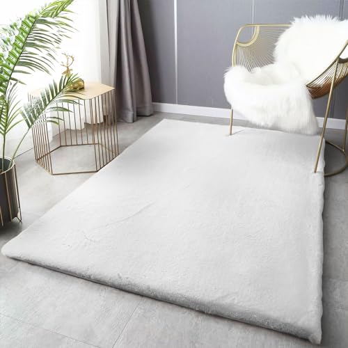 VIMODA Fellteppich Deluxe waschbar: Eleganter Hochflor Teppich Akzent Einfarbig, kuschelig für Ihr Wohnzimmer oder Schlafzimmer, Farbe:Weiß, Maße:160x230 cm von VIMODA